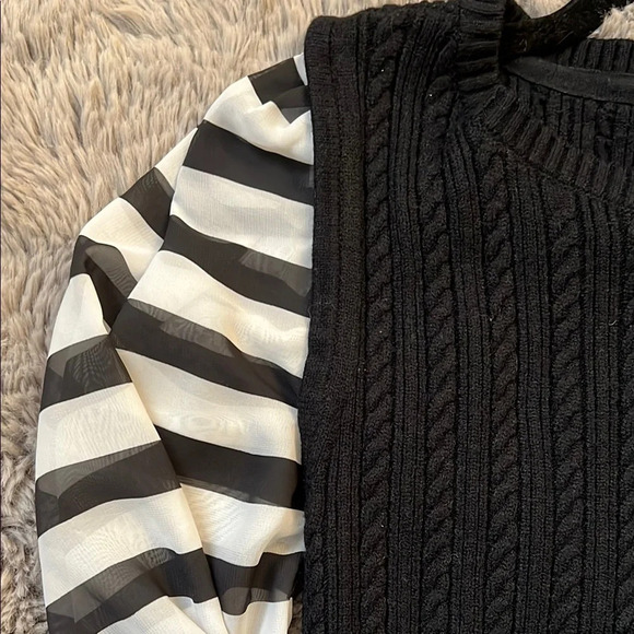 Maeve Black cable knit & sheer stripe sleeves - Picture 5 of 8